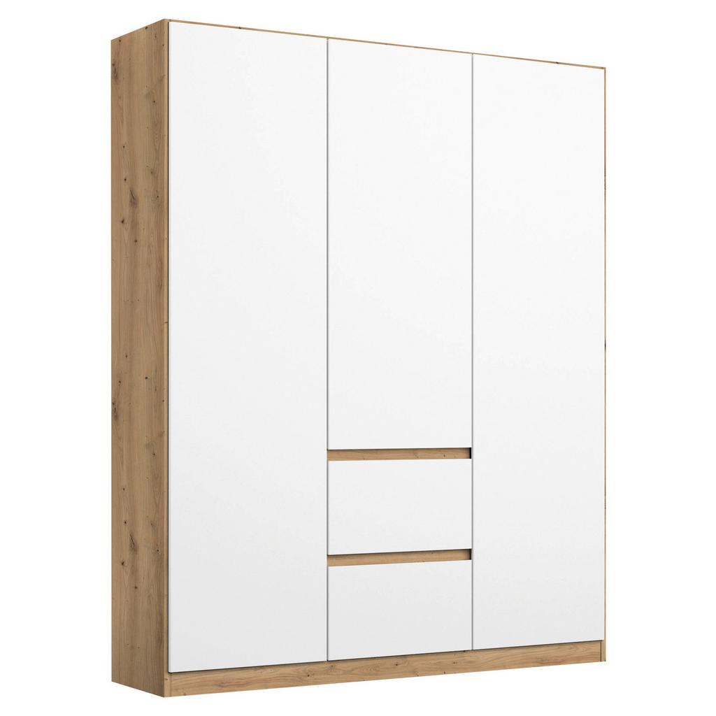 Drehtürenschran mit Schubladen 136cm Nidda Eiche Artisan/Weiß