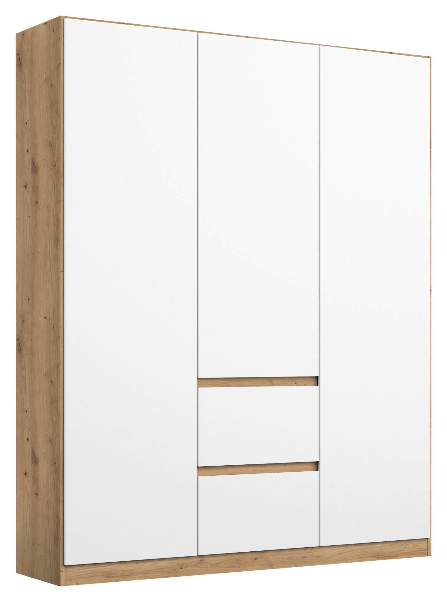 Drehtürenschran mit Schubladen 136cm Nidda Eiche Artisan/Weiß
