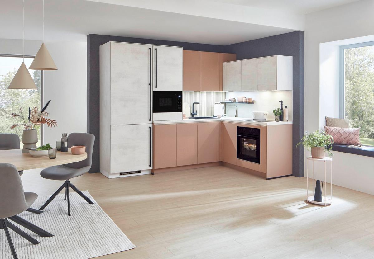 Eckküche Sidney/riga - Sandfarben/Koralle, Basics, Holzwerkstoff (288/185cm) - Vertico