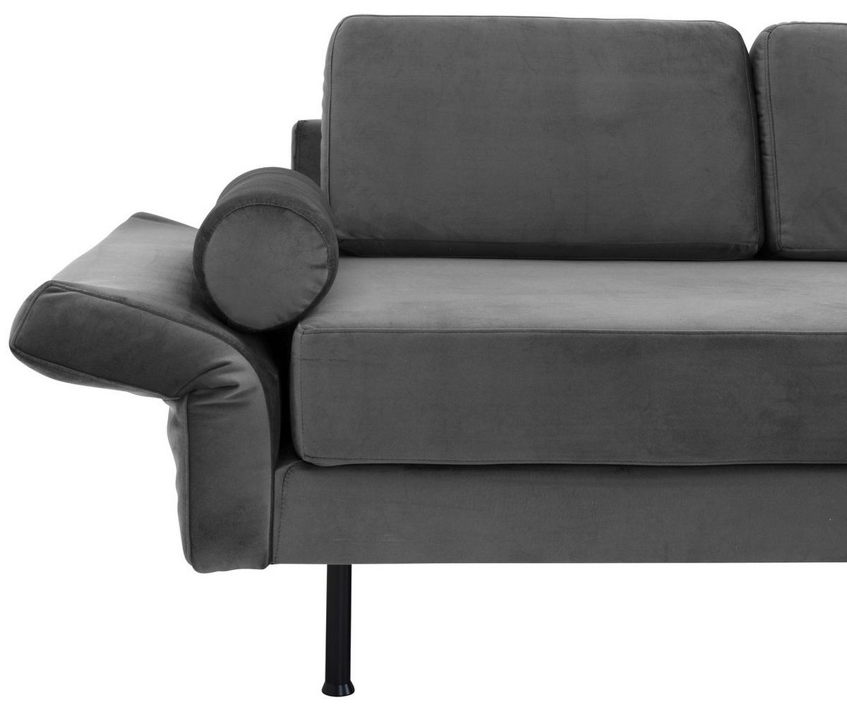 Recamiere Ivo L: 190cm Velours Anthrazit - Anthrazit/Schwarz, Design, Textil (190/87/81cm) - Max Winzer