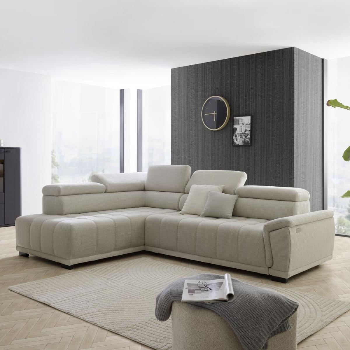 Rohová sedačka GRINALDI, ľavá, šedobílá - černá/šedobílá, Moderní, textil/plast (206/283cm) - Premium Living