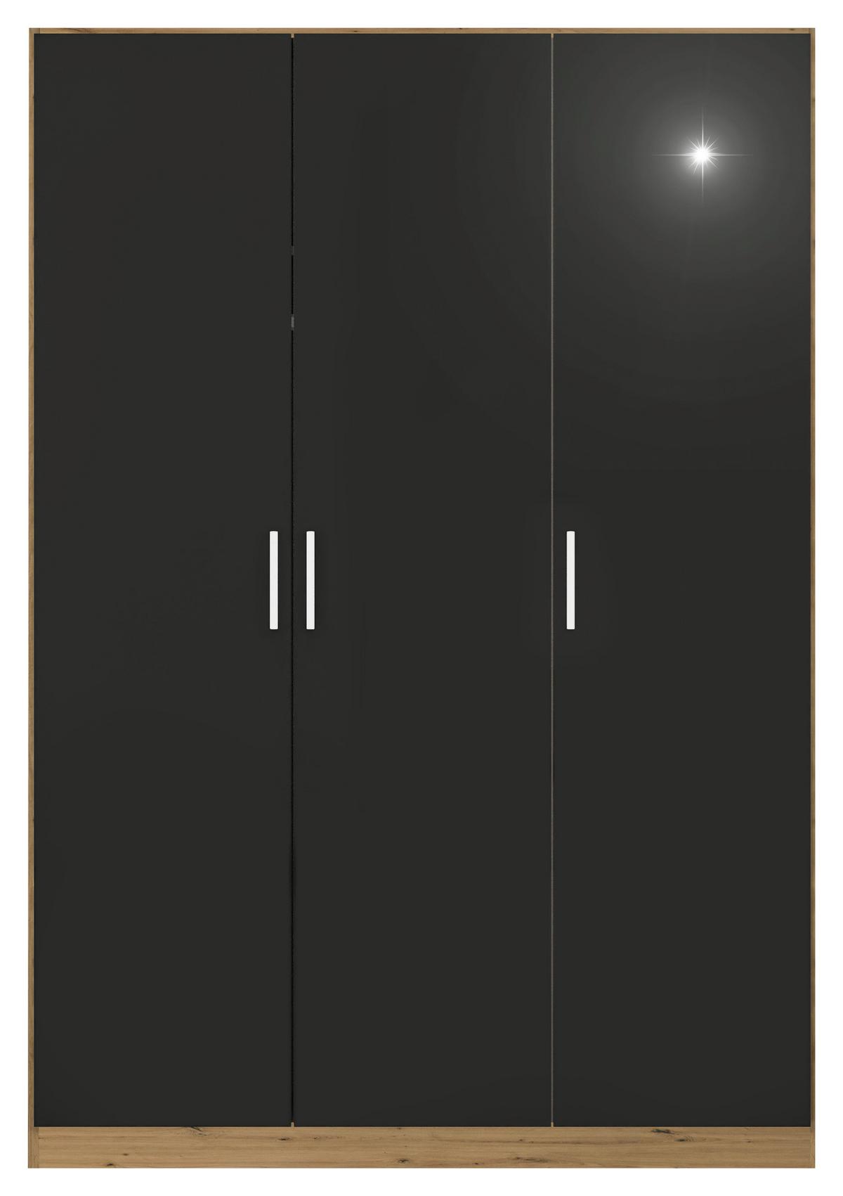 Skriňa s otočnými dverami dub Artisan/sivá 136cm - sivá/chrómová, Modern, kompozitné drevo/plast (136/197/54cm) - Rauch Möbel