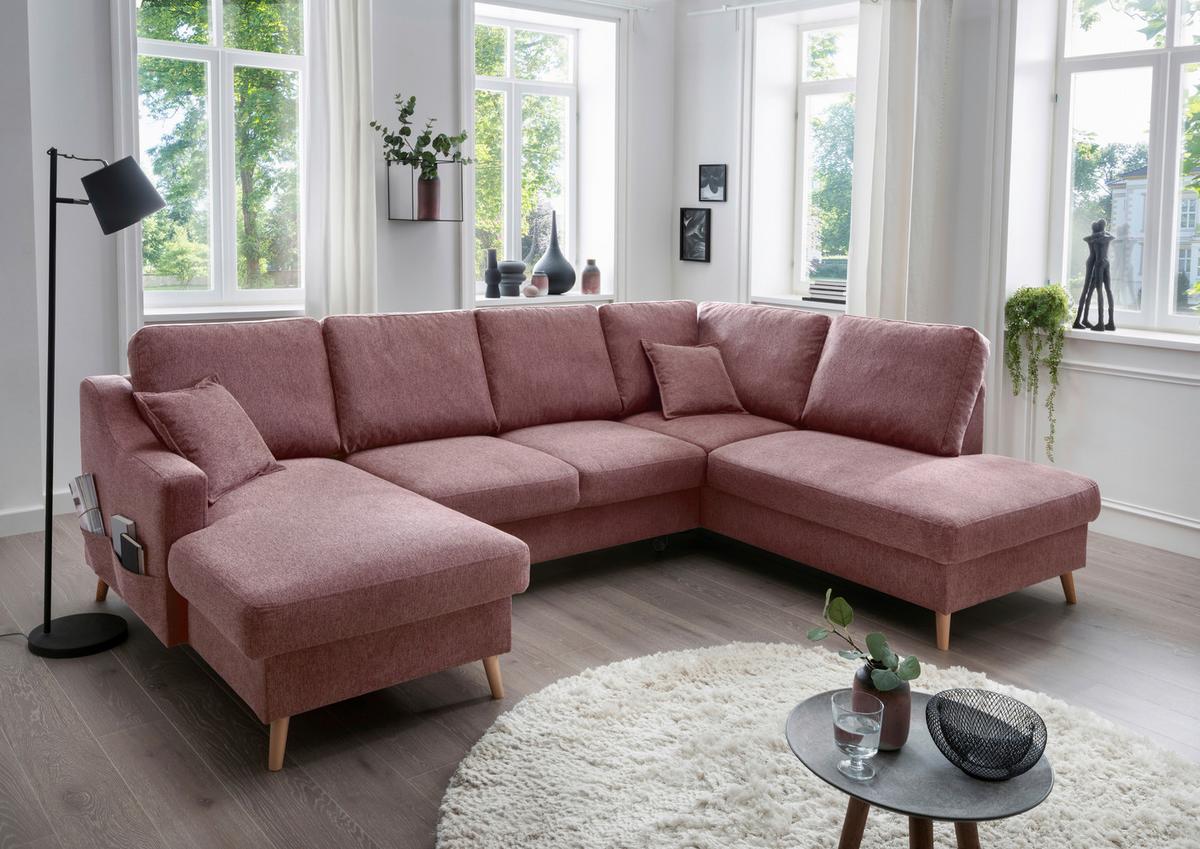 Wohnlandschaft Valentina Mit Schlaffunktion Rosa - Rosa/Naturfarben, KONVENTIONELL, Textil (150/301/200cm) - P & B