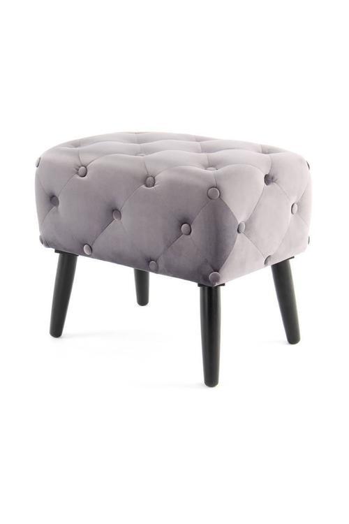 Hocker Samt Grau/Schwarz Sitz Gepolstert H: 48 cm