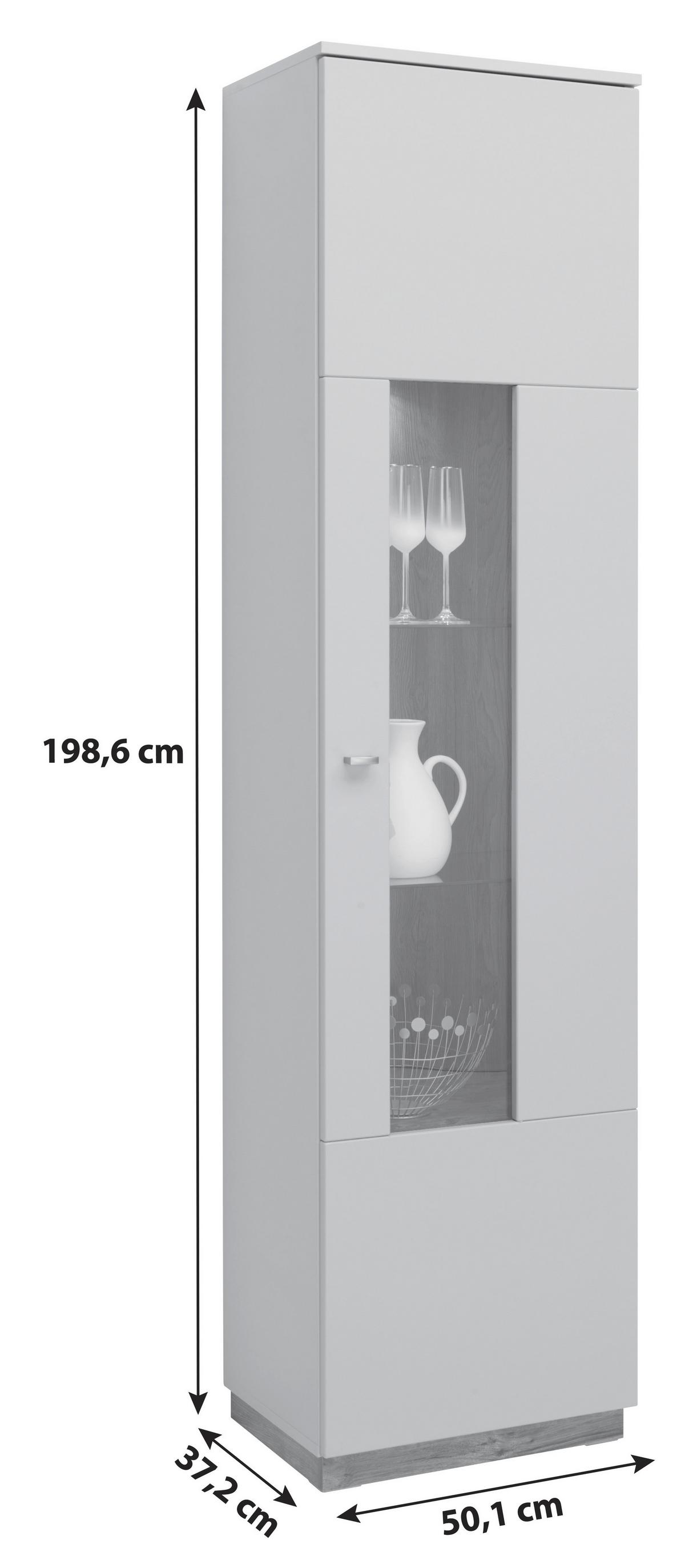 Vitrine Arian B: 50,1 cm Hellgrau/Eiche Dekor - Eichefarben/Hellgrau, MODERN, Glas/Holzwerkstoff (50,1/198,6/37,2cm)