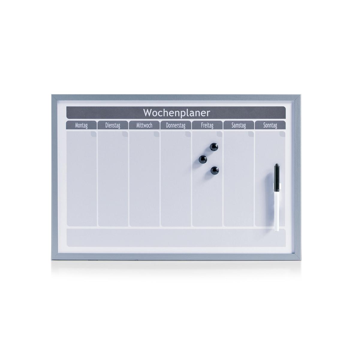 Memoboard Wochenplan Grau Weiß B: 59 cm - Alufarben/Weiß, Basics, Holzwerkstoff/Metall (59/40/1,5cm) - Zeller Present