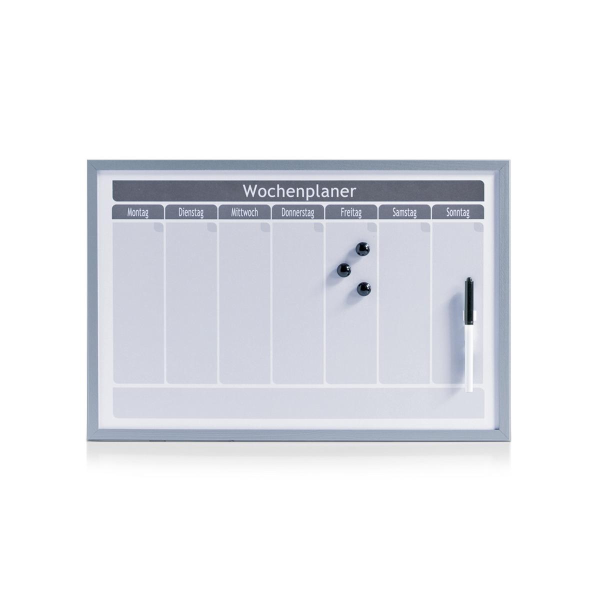 Memoboard Wochenplan Grau Weiß B: 59 cm - Alufarben/Weiß, Basics, Holzwerkstoff/Metall (59/40/1,5cm) - Zeller Present