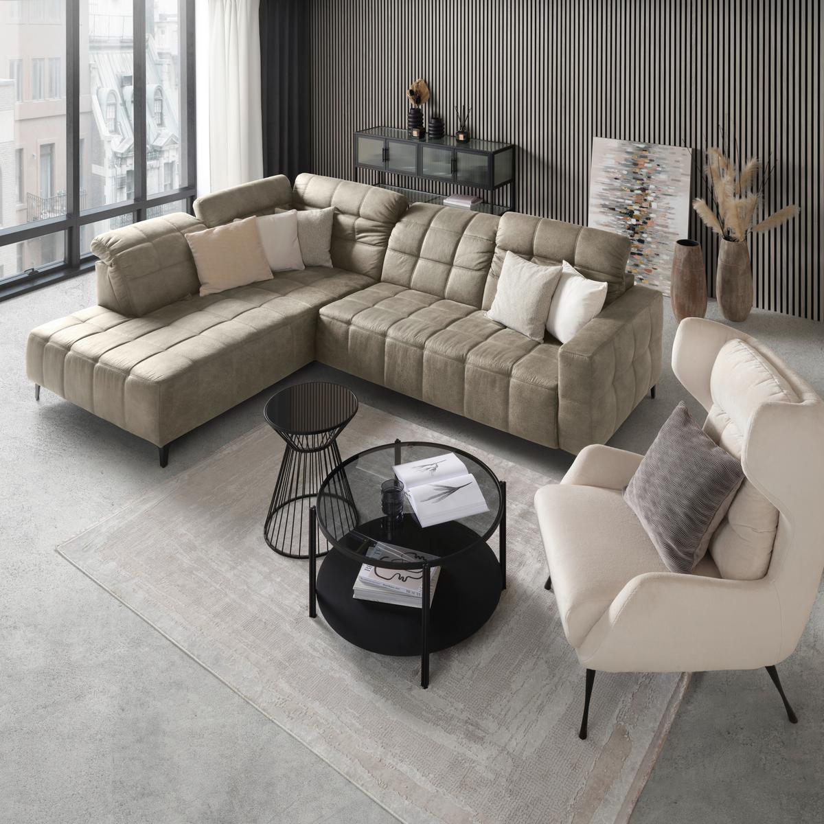 Rohová sedačka PANAMA, ľavá, sivá - čierna/sivá, Konventionell, kov/textil (216/304cm) - Premium Living