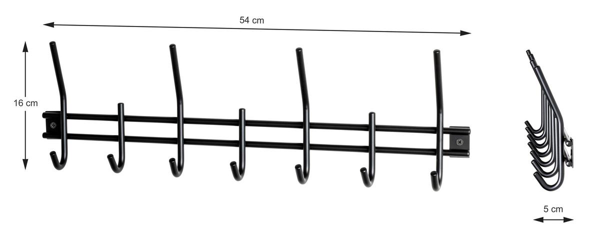 Vešiaková lišta CARLOS - čierna, Design, kov (54/16/5cm) - Carryhome
