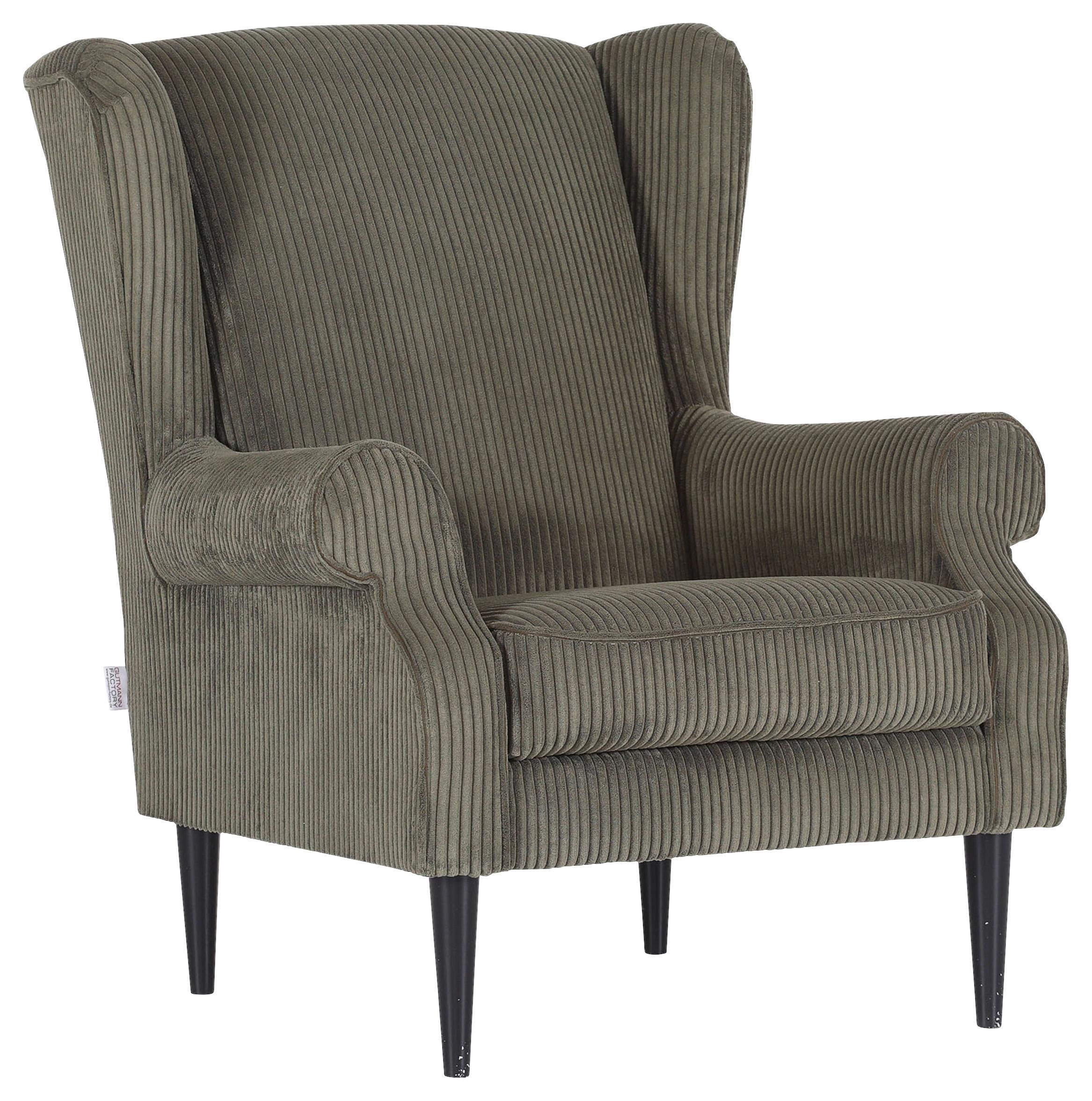 Křeslo - ušák VIOLA, olivově zelený manšestr - černá/olivově zelená, dřevo/textil (82/95/85cm) - Mömax