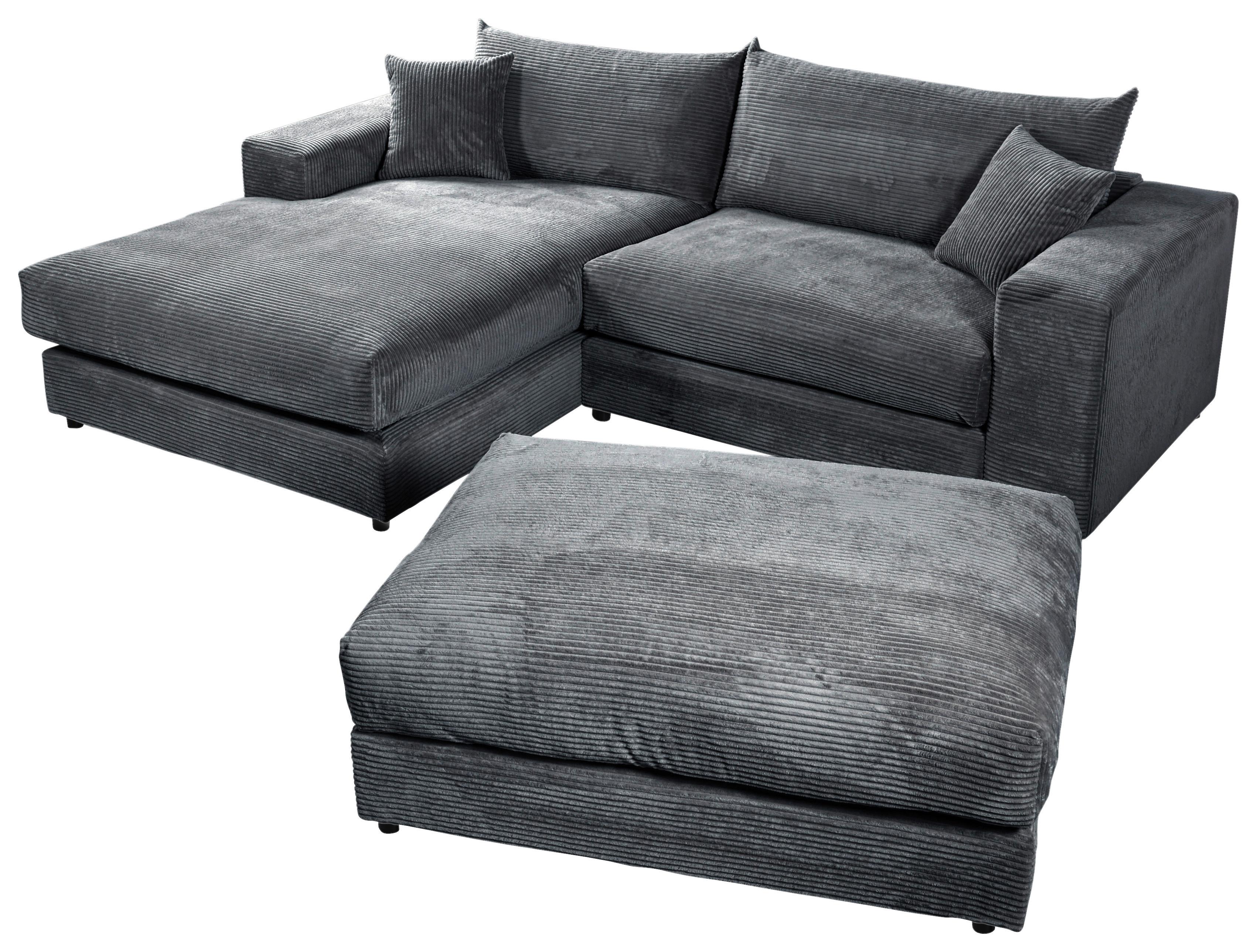 Ecksofa Funny S Links mit Hocker, Dunkelgrau, B: 265 cm - Dunkelgrau/Schwarz, Basics, Textil (180/265cm) - Livetastic