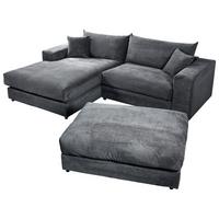 Ecksofa Funny S Links mit Hocker, Dunkelgrau, B: 265 cm - Dunkelgrau/Schwarz, Basics, Textil (180/265cm) - Livetastic