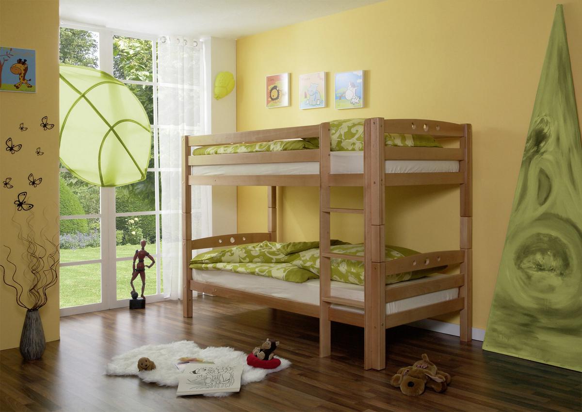 Etagenbett Lupo Buche Massiv 90 cm mit Absturzsicherung - Buchefarben, Basics, Holz (90/200cm) - MID.YOU