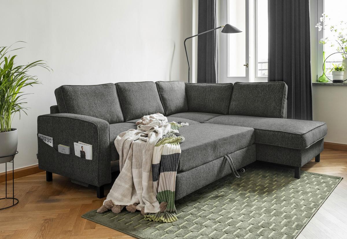 Ecksofa Molly Dunkelgrau S: 233x198 cm - Dunkelgrau/Schwarz, Textil (233/198cm) - MID.YOU