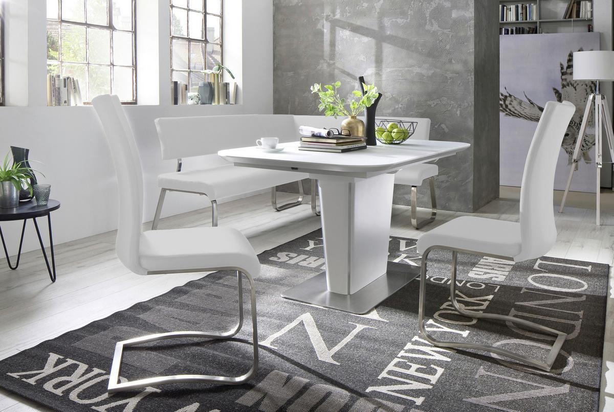 Eckbank Weiß Echtleder Arco 200x150 cm - Edelstahlfarben/Weiß, Design, Leder/Metall (200/150cm) - Livetastic