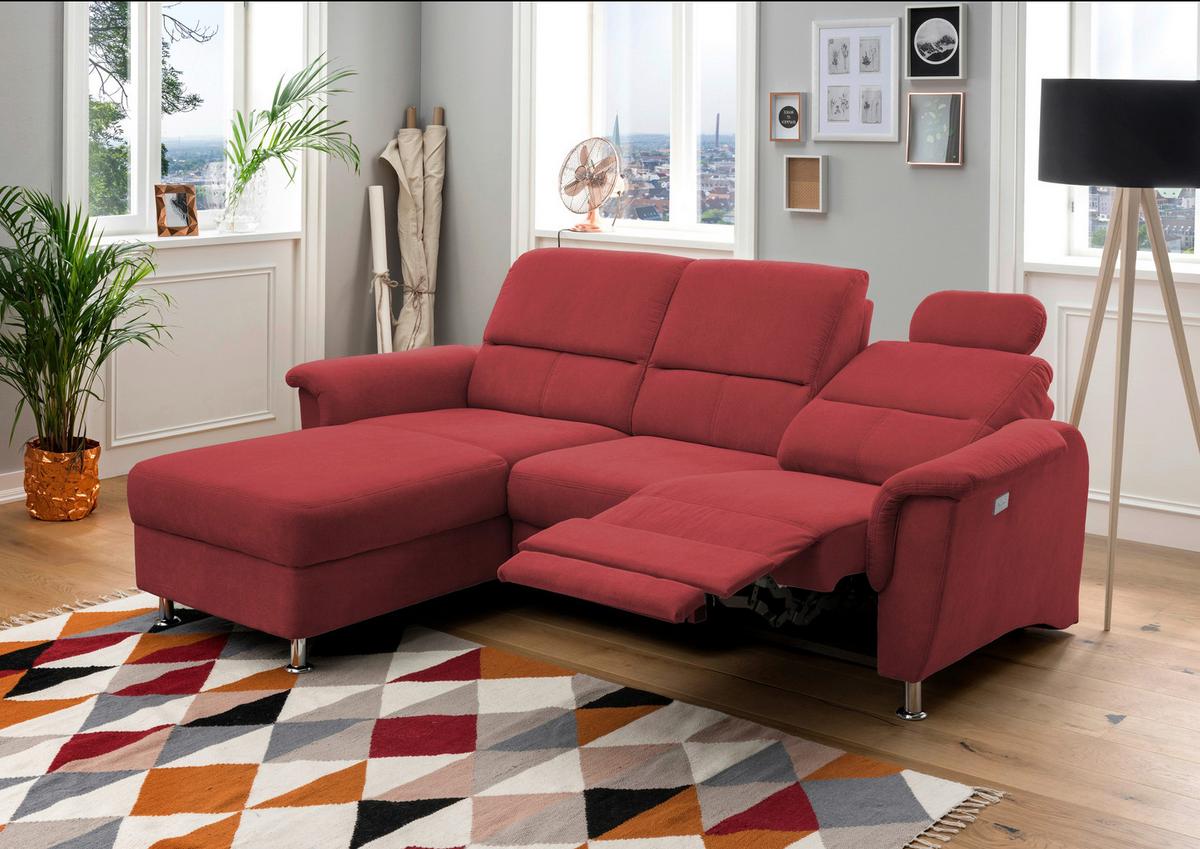 Ecksofa Mit Relaxfunktion + Usb Anschluss Parole, Mikrof. - Chromfarben/Rot, MODERN, Textil (165/231cm) - Livetastic