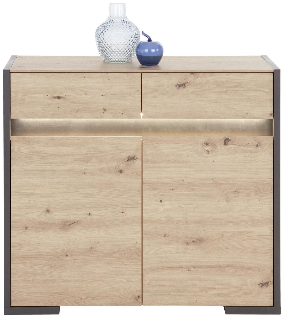 Kommode Inkl. Led, B 95,5cm Salerno, Eiche Dekor - Eichefarben/Grau, MODERN, Holzwerkstoff (95,5/86/40,1cm)