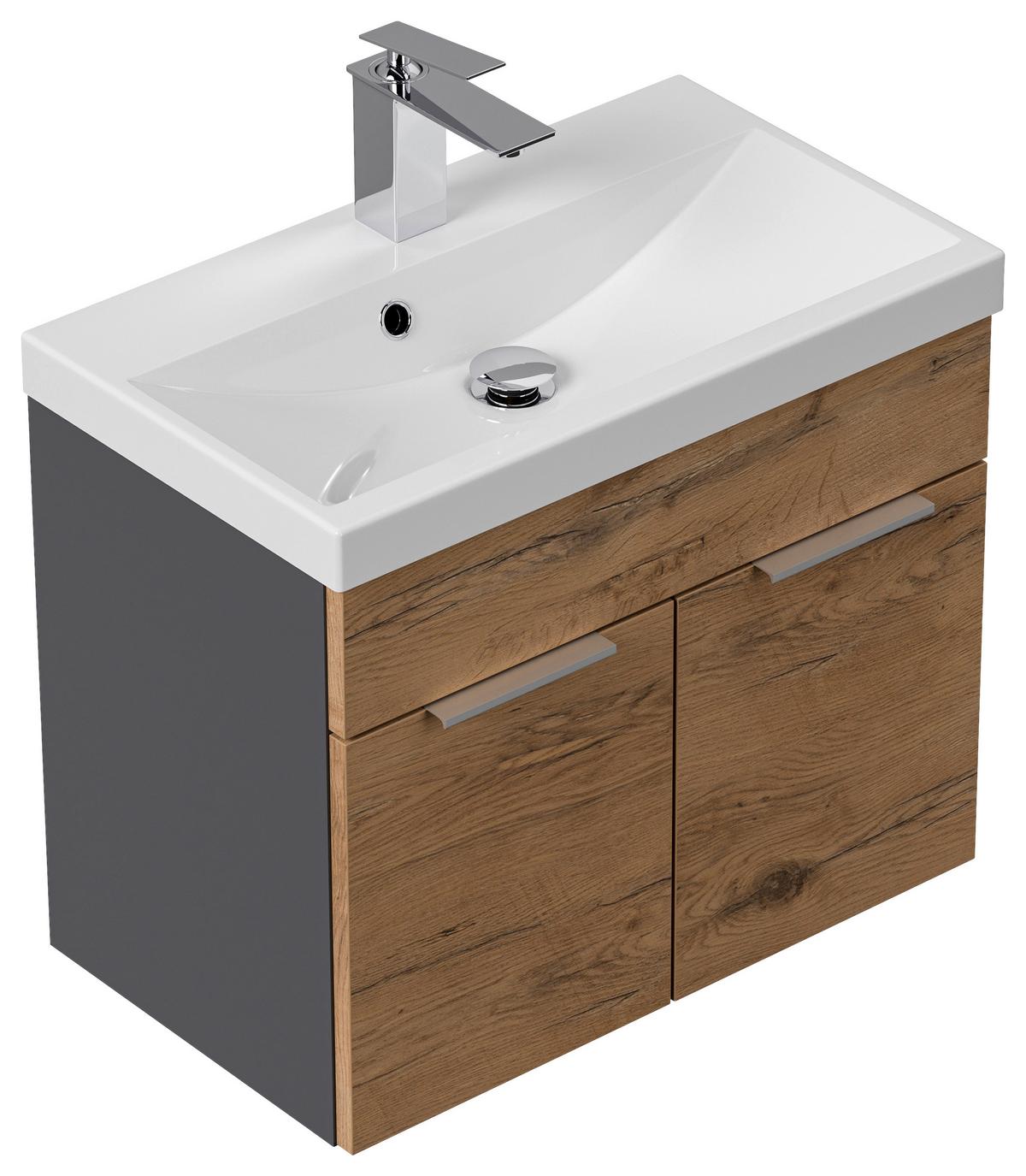 Waschtischkombi Slimline Eichefarben B: 59,5cm - Eichefarben/Graphitfarben, Basics, Holzwerkstoff/Stein (59,5cm) - MID.YOU