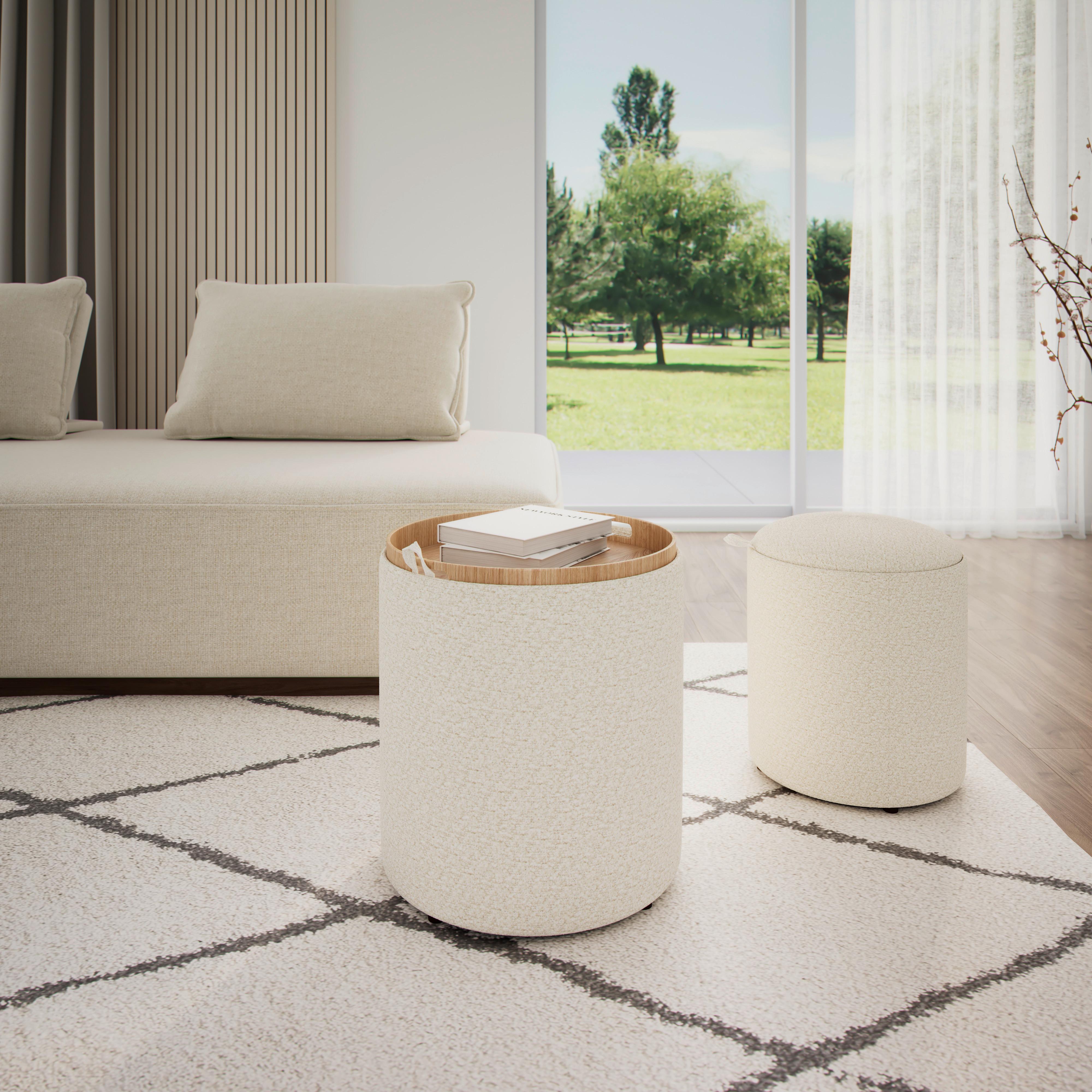 Sada taburetek MELANIE, bílé buklé - bílá, Moderní, kompozitní dřevo/textil (44cm) - Bessagi Home