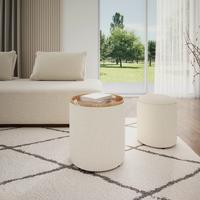 Sada taburetek MELANIE, bílé buklé - bílá, Moderní, kompozitní dřevo/textil (44cm) - Bessagi Home
