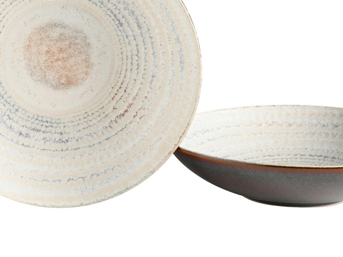 Tafelservice Neapel Offwhite Steinzeug, 4 Pers., 16-teilig - Creme/Braun, Basics, Keramik - Creatable