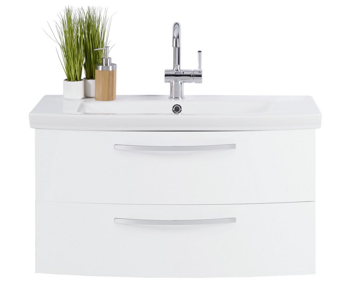 Waschbecken mit Unterschrank Soft-Close Inn, B: 90 cm Weiß - Weiß, MODERN, Keramik/Holzwerkstoff (90/50/51cm)