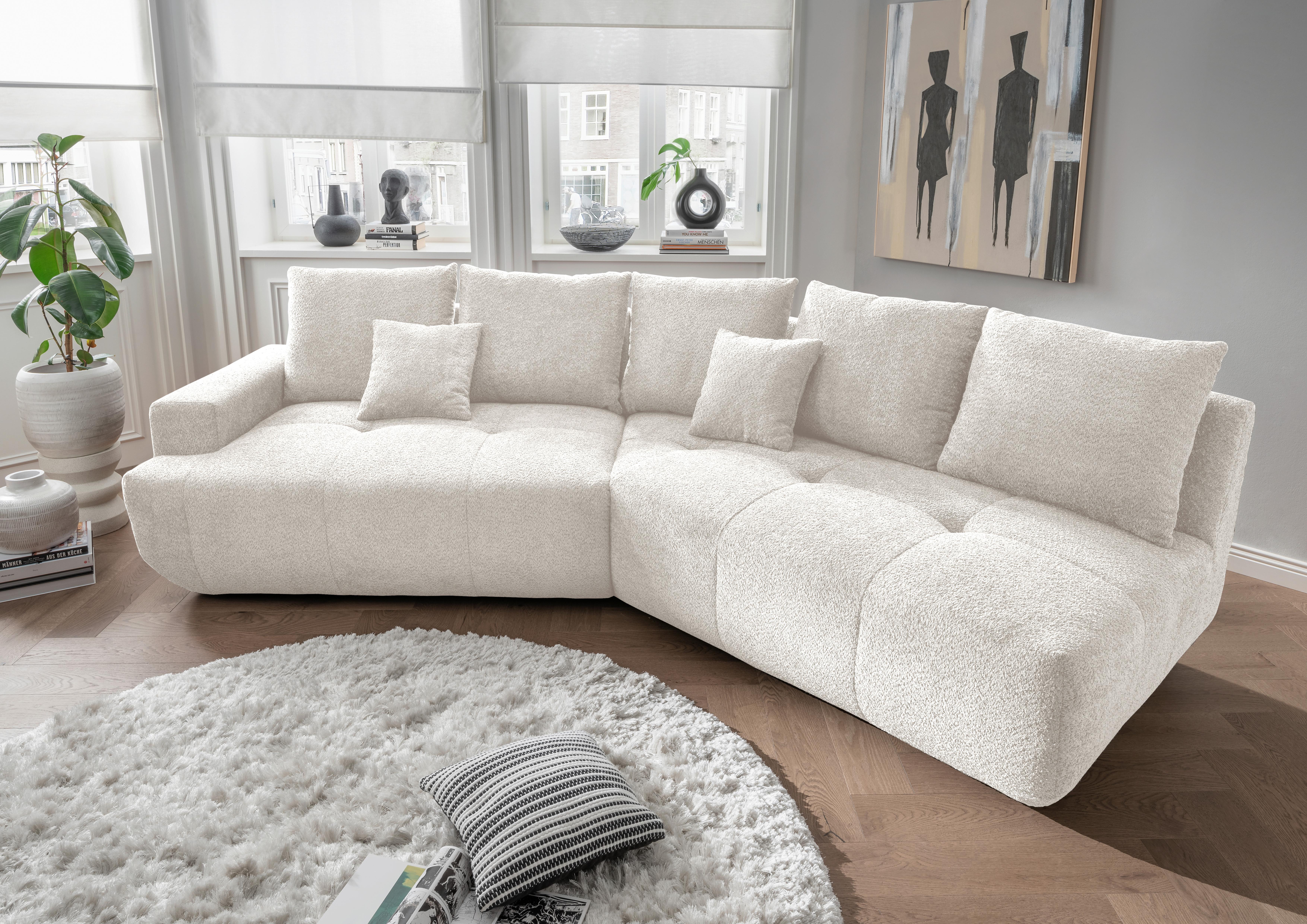 Big Sofa Fertilia Bouclé Weiß, B: 323 Cm - Schwarz/Weiß, MODERN, Textil (323/91/155cm) - Livetastic