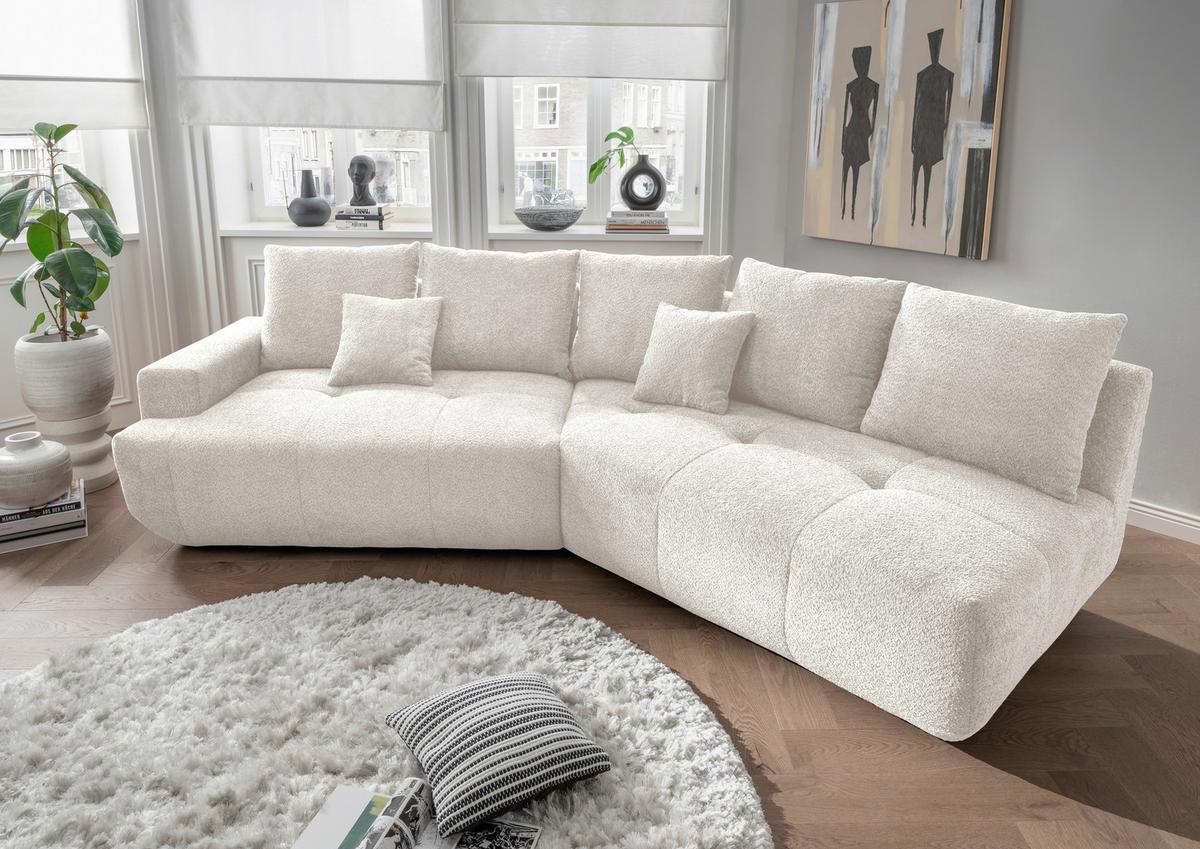 Big Sofa Fertilia Mit Kissen B: 323 Cm Weiß Bouclé - Schwarz/Weiß, MODERN, Textil (323/91/155cm) - Livetastic