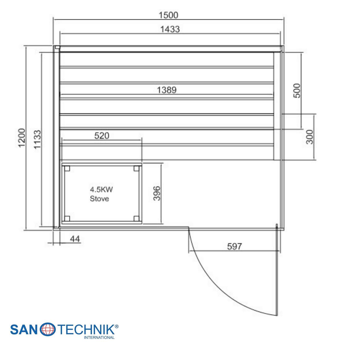 Sauna FALUN L geeignet für 2-3 Personen - Fichtefarben, Basics, Glas/Holz (150/120/200cm) - Sanotechnik