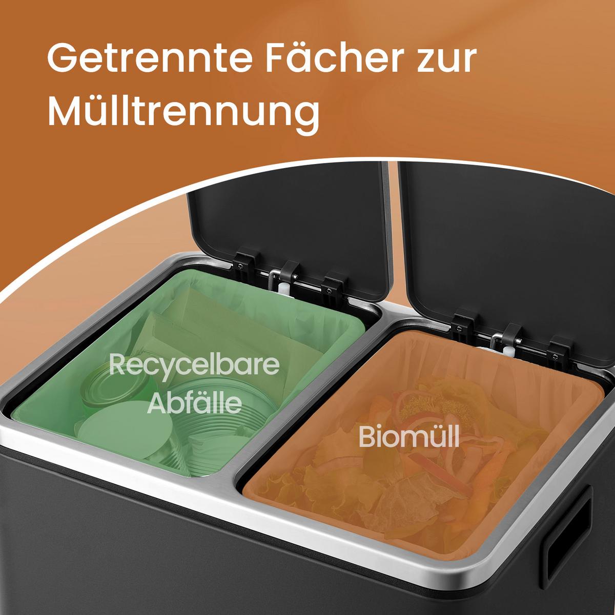 Abfallsammler Schwarz/silberfarben B: 41 Cm - Silberfarben/Schwarz, Basics, Kunststoff/Metall (41/47/36cm)