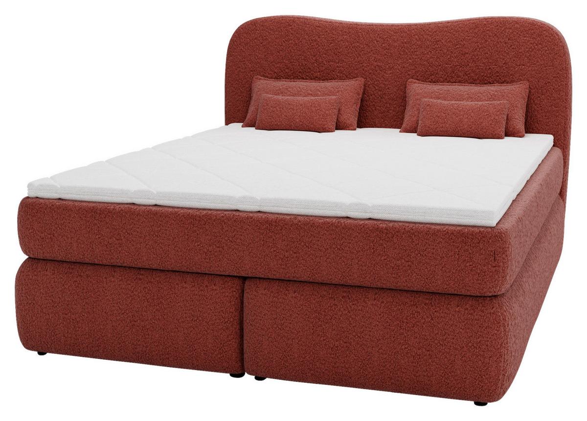 Boxspringbett mit Topper 180x200 Isla - Rostfarben/Buchefarben, Basics, Holz/Holzwerkstoff (180/200cm) - Livetastic