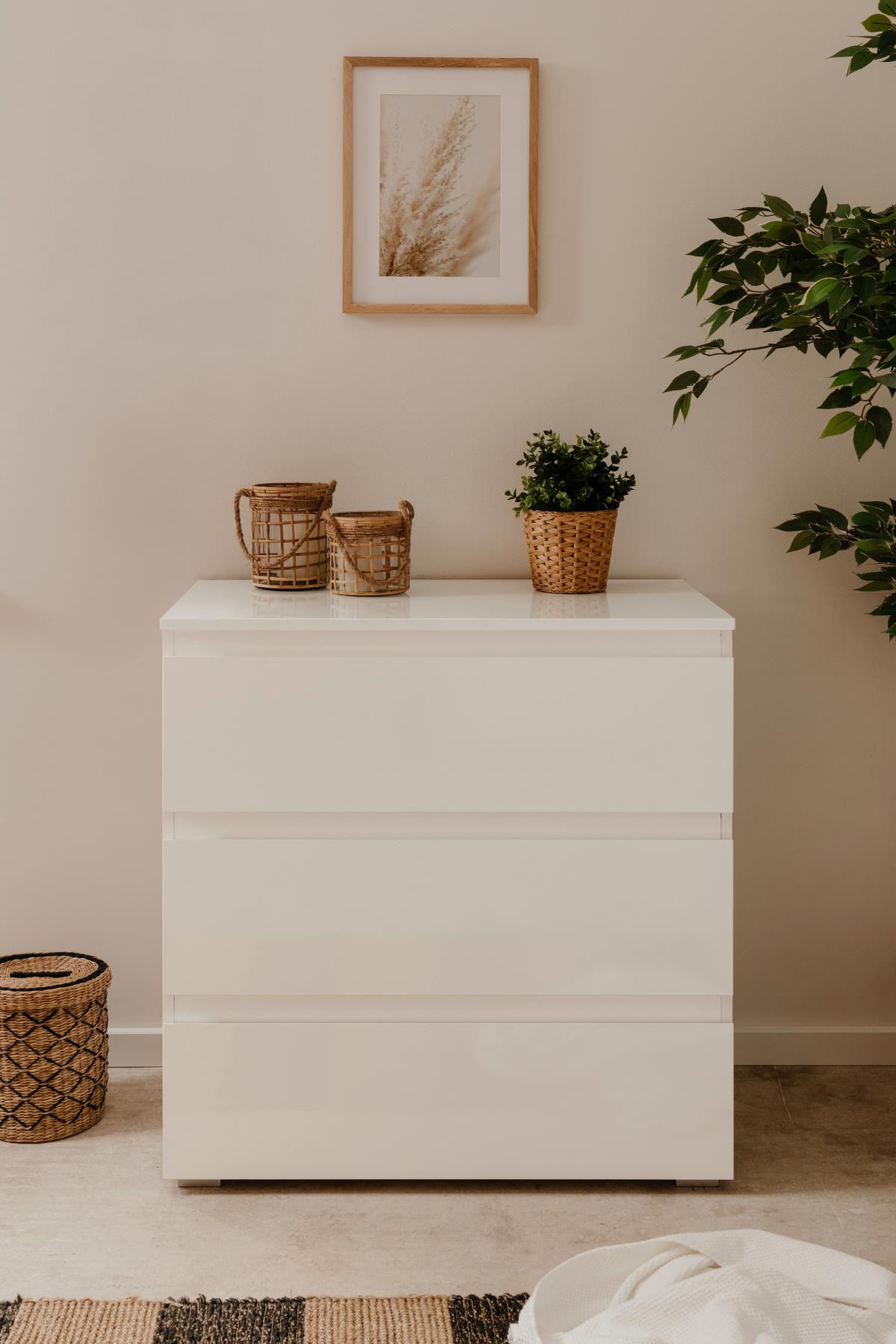 Kommode Capetown Melamin Weiß, B: 80 Cm - Silberfarben, Trend, Holzwerkstoff (80/80,5/45cm)