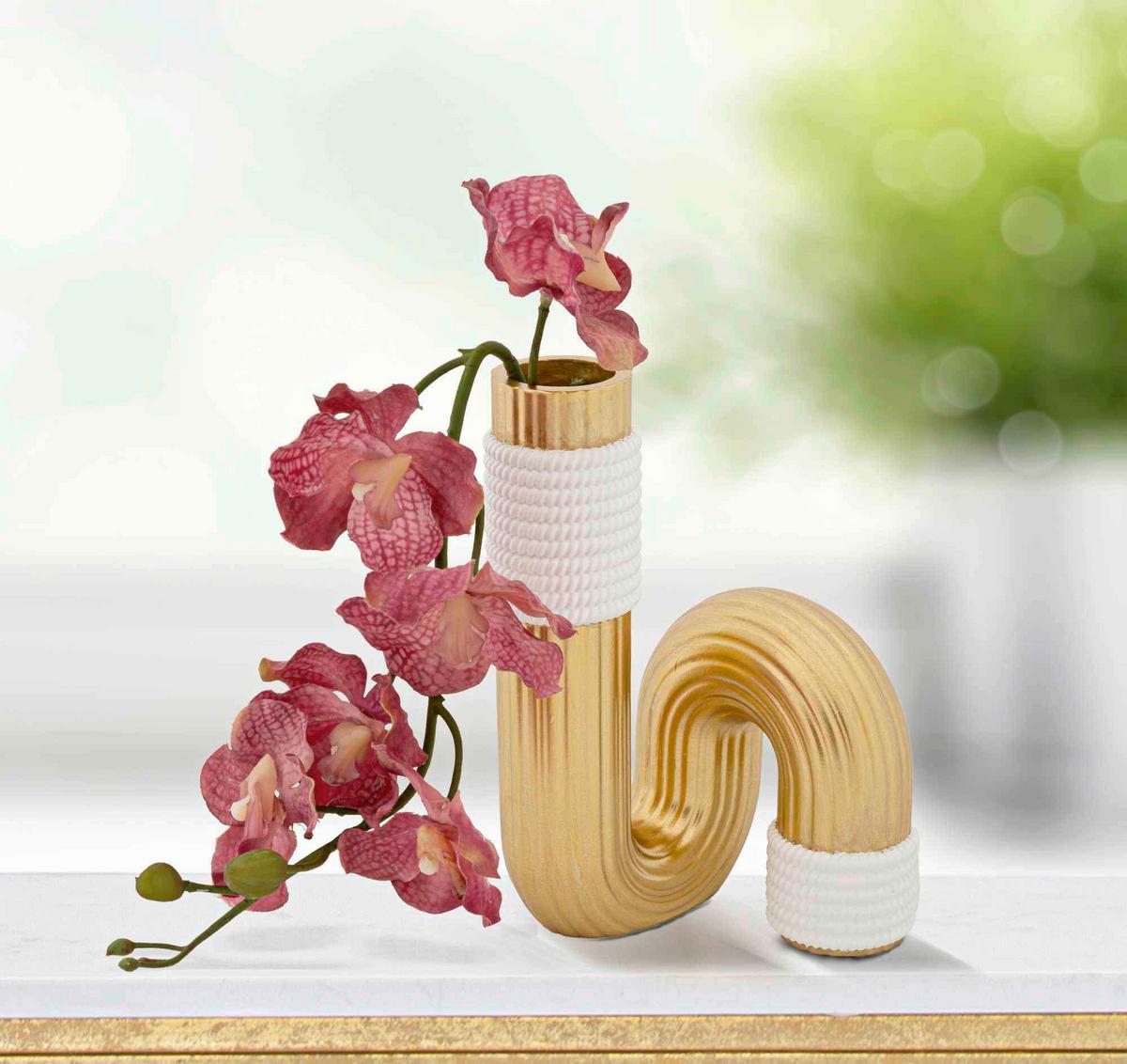 Vase Bann Weiß, Goldfarben B: 10,7 cm - Goldfarben/Weiß, Basics, Kunststoff (10.7/18.3/10.7cm)