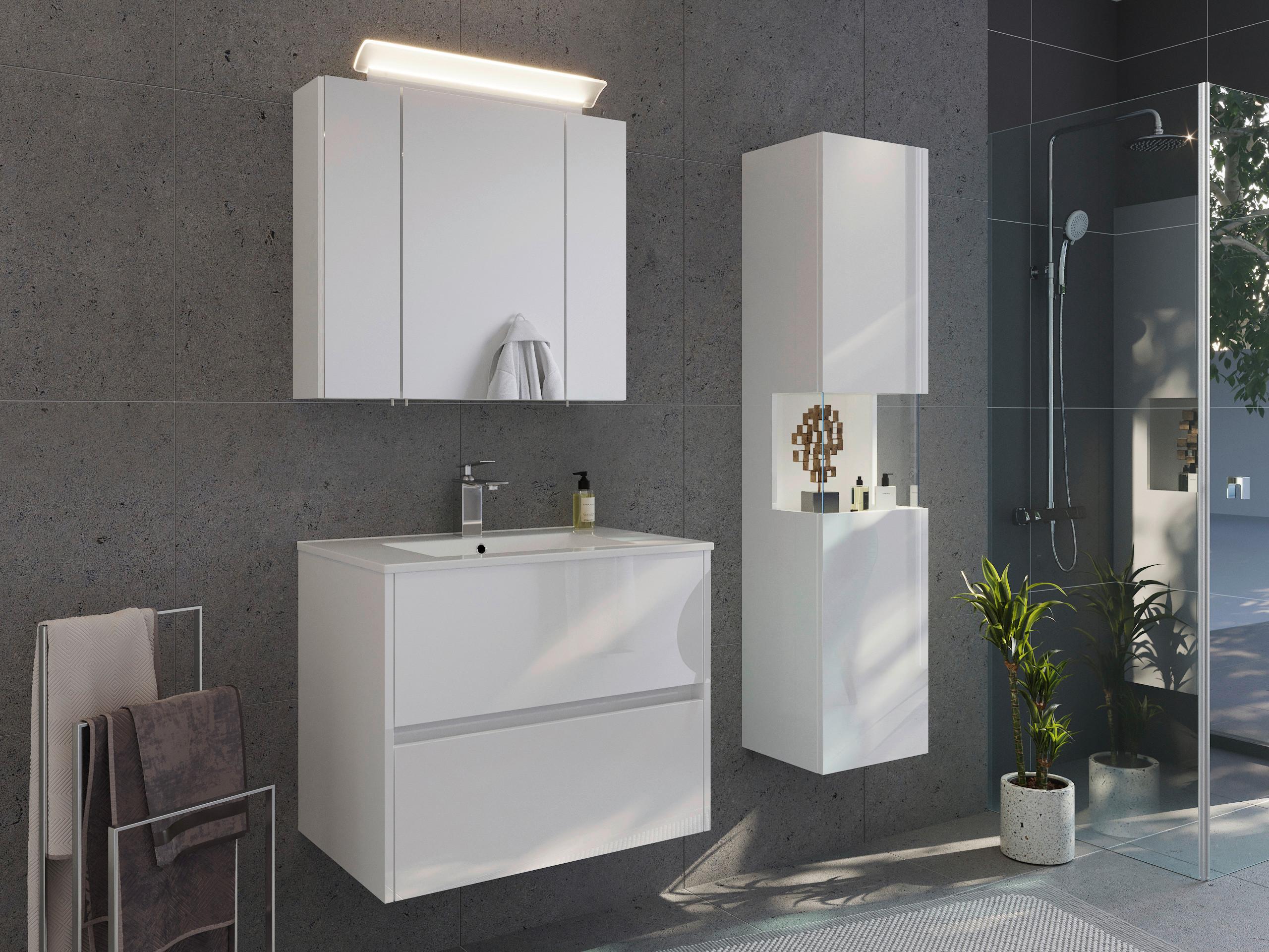 Spiegelschrank Weiß Hochglanz B: 75 cm - Weiß Hochglanz, MODERN, Glas/Holzwerkstoff (75/62/17cm) - MID.YOU