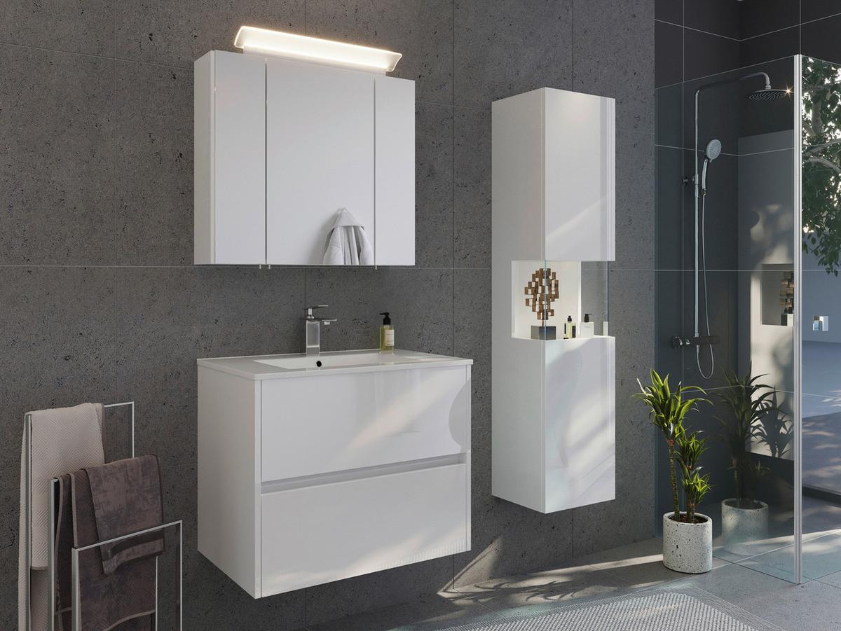 Spiegelschrank Weiß Hochglanz B: 75 cm - Weiß Hochglanz, MODERN, Glas/Holzwerkstoff (75/62/17cm) - MID.YOU