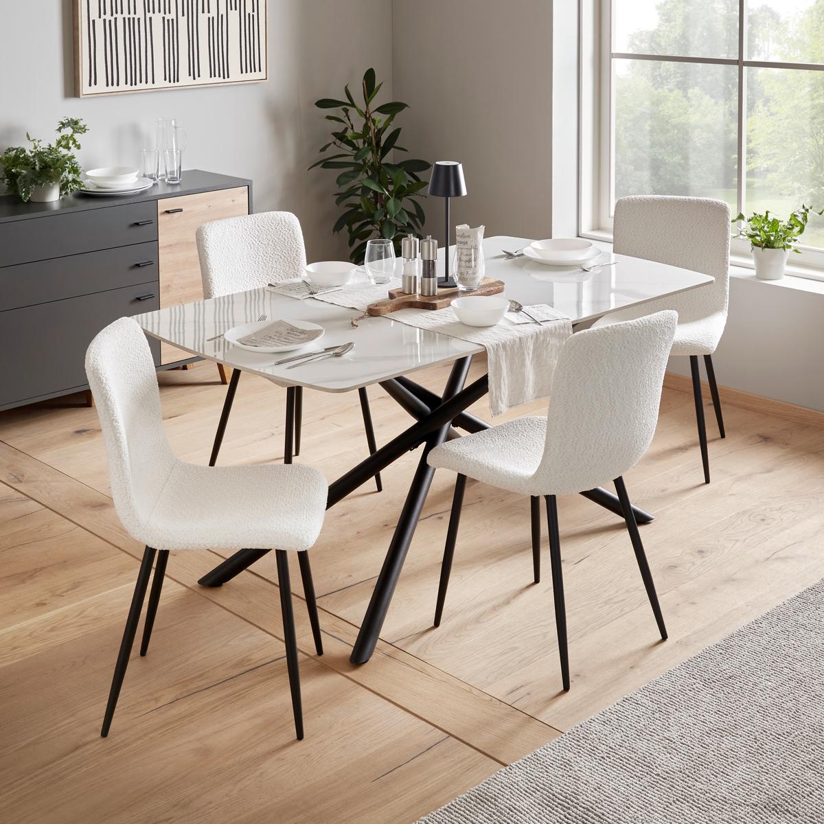 Esszimmerstuhl Narvik Weiß Echtholz Beine - Schwarz/Weiß, MODERN, Holz/Textil (43/86/54,5cm) - MID.YOU