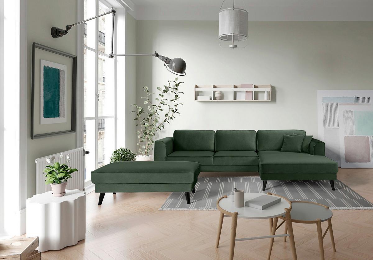 Ecksofa Lumber Jack Dunkelgrün Velours 277x167 cm - Wengefarben/Dunkelgrün, MODERN, Textil (277/167cm) - Trendmanufaktur