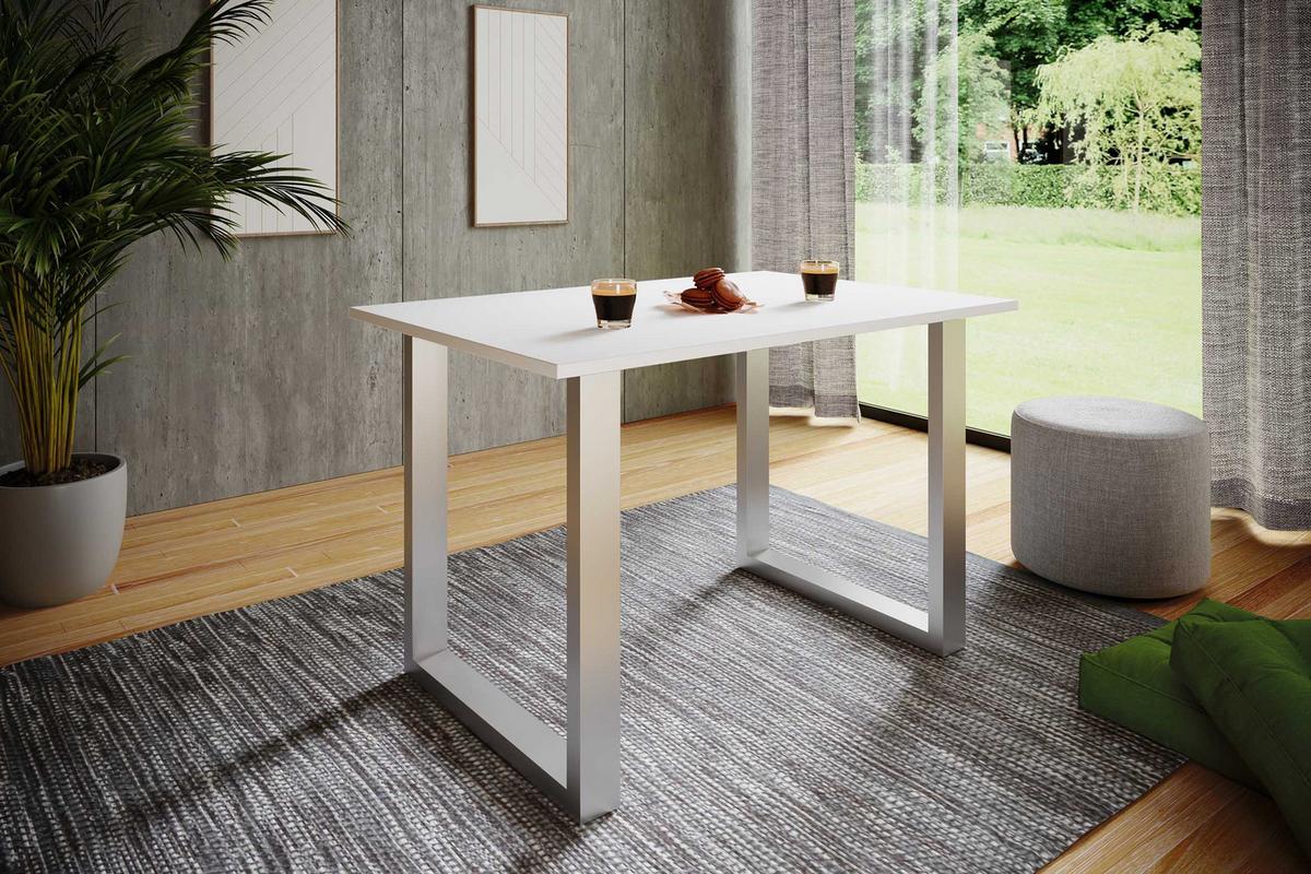 Jedálenský stôl, biela/strieborná, š: 140 cm - biela/strieborná, Basics, kompozitné drevo (140/80/76cm) - MID.YOU