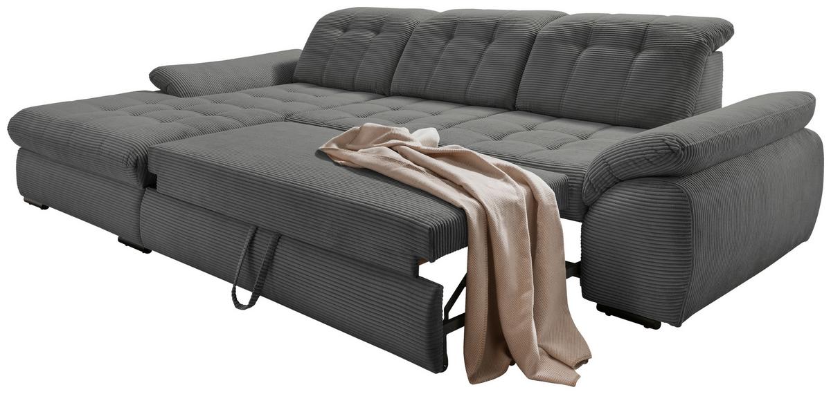 Ecksofa mit Schlaffunktion & Bettkasten Rigatti Grau - Schwarz/Grau, MODERN, Textil (184/314cm) - Livetastic