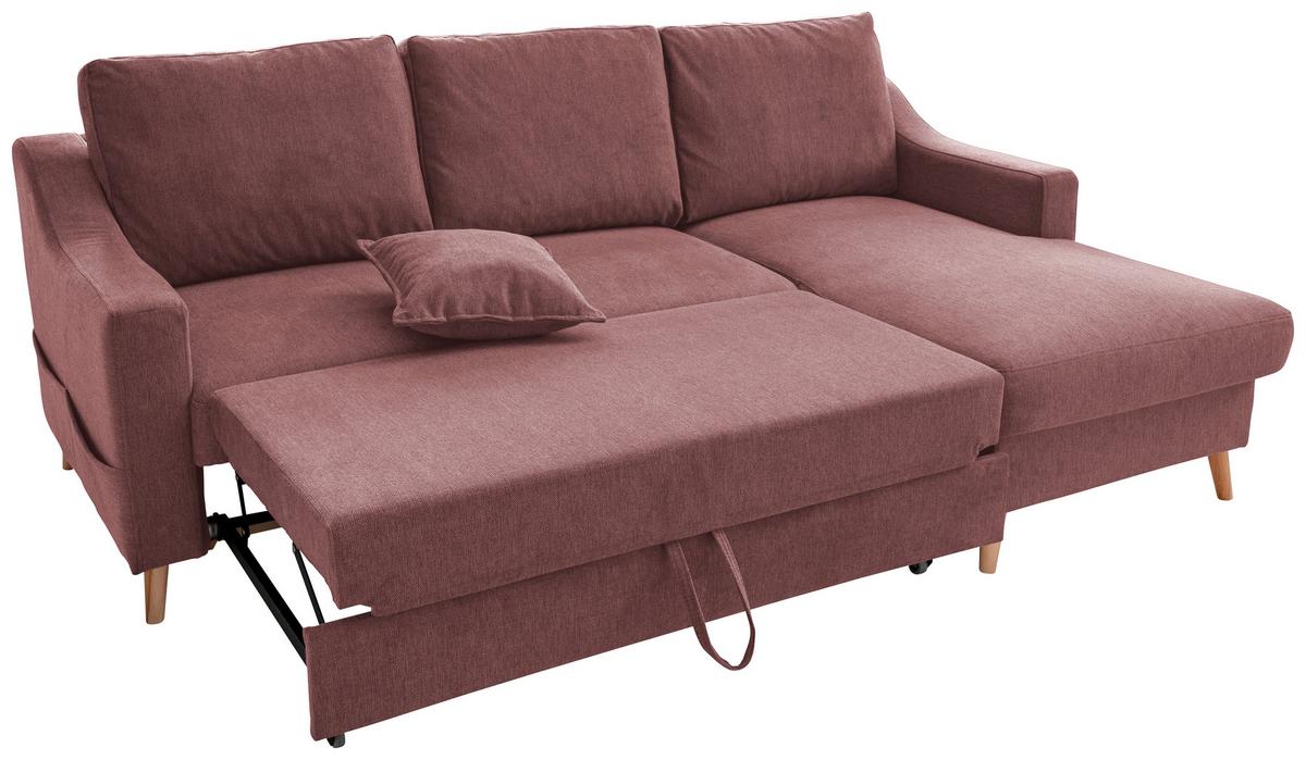 Ecksofa Mit Schlaffunktion Valentina Mit Kissen Rosa - Rosa/Naturfarben, KONVENTIONELL, Textil (228/150cm) - P & B