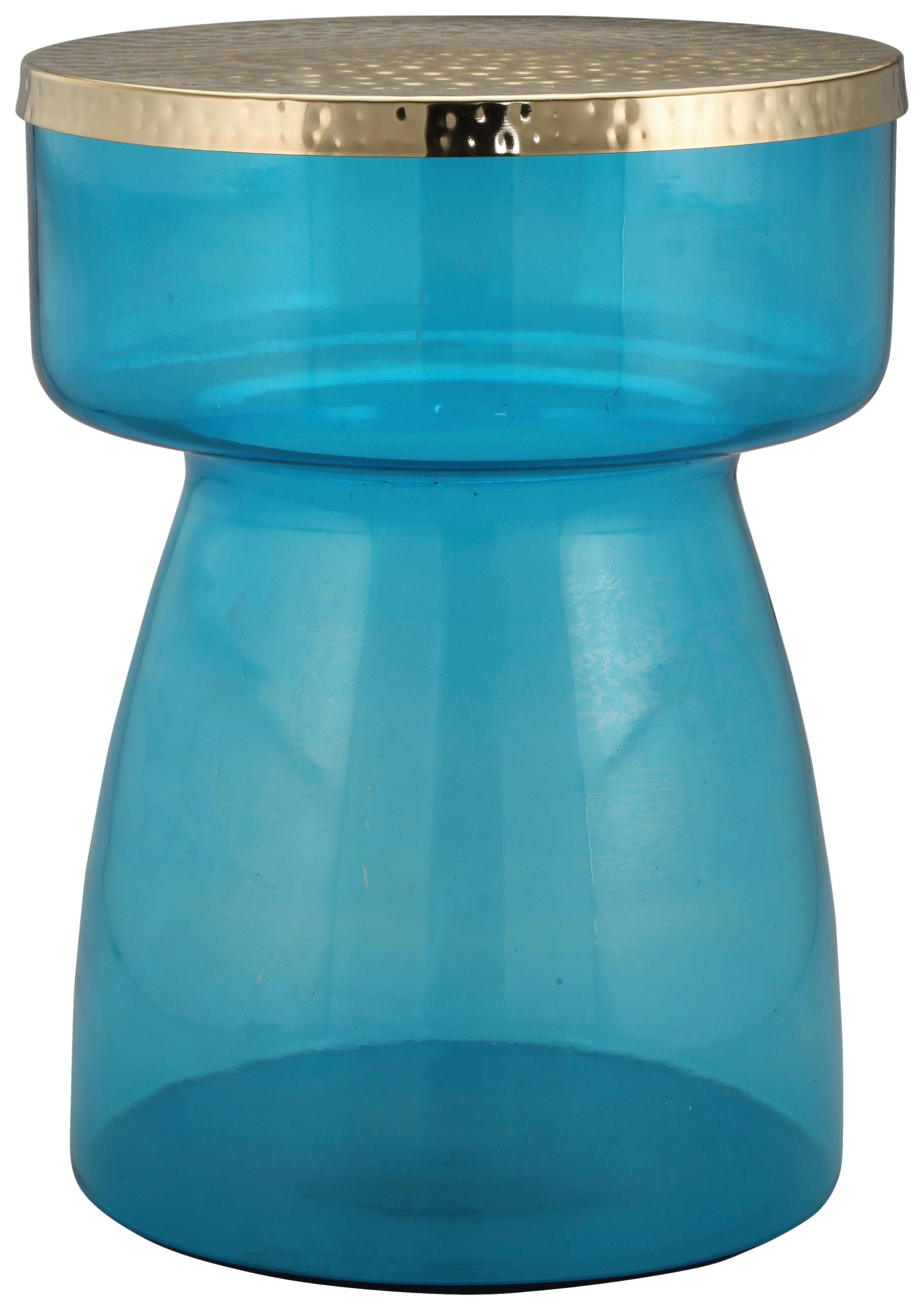 PRÍRUČNÝ STOLÍK ROMAN - modrá/zlatá, Design, kov/sklo (36/48cm)