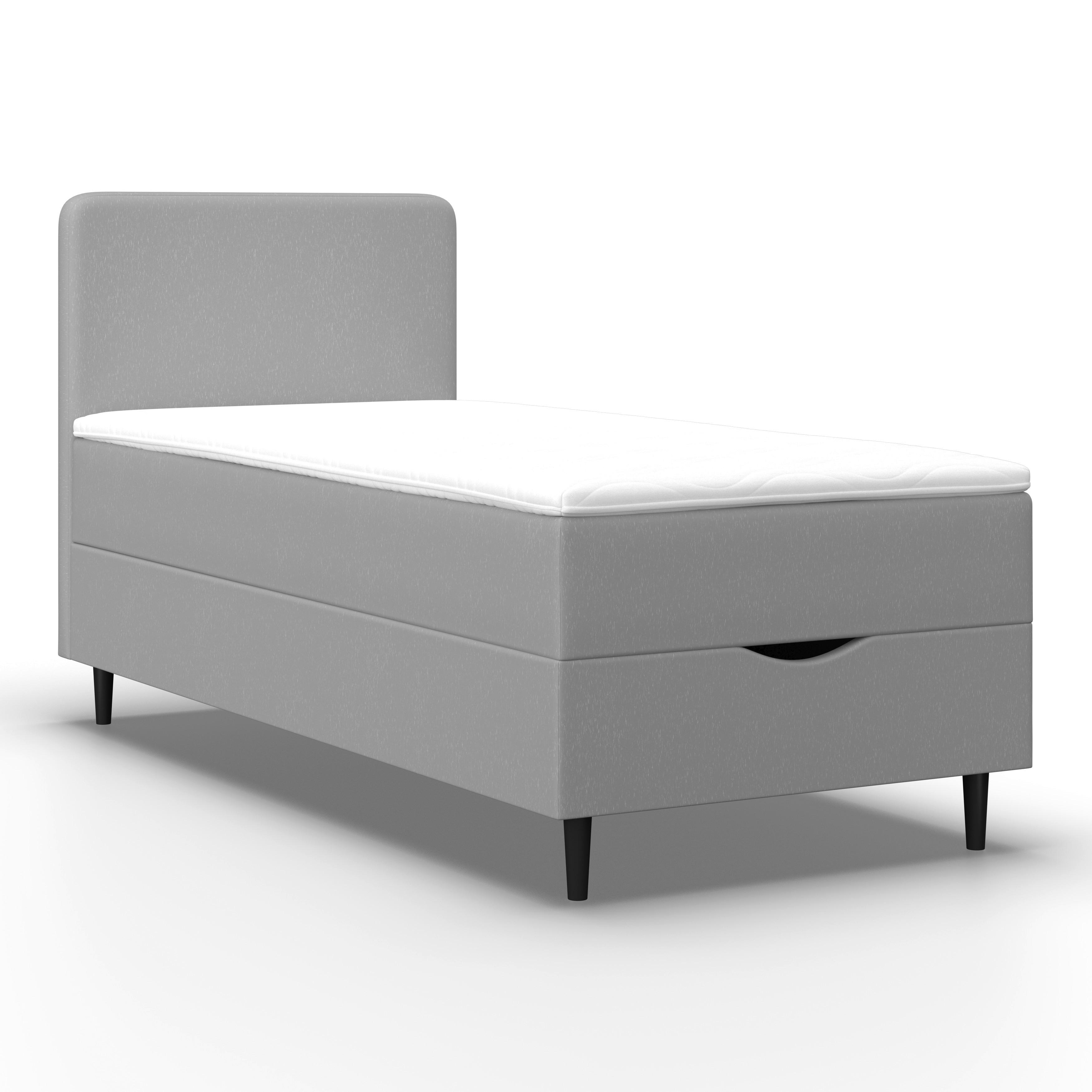 Boxspringová posteľ VIDA 90x200, sivá, s topperom - čierna/sivá, Modern, drevo/textil (90/200cm) - Bessagi Home
