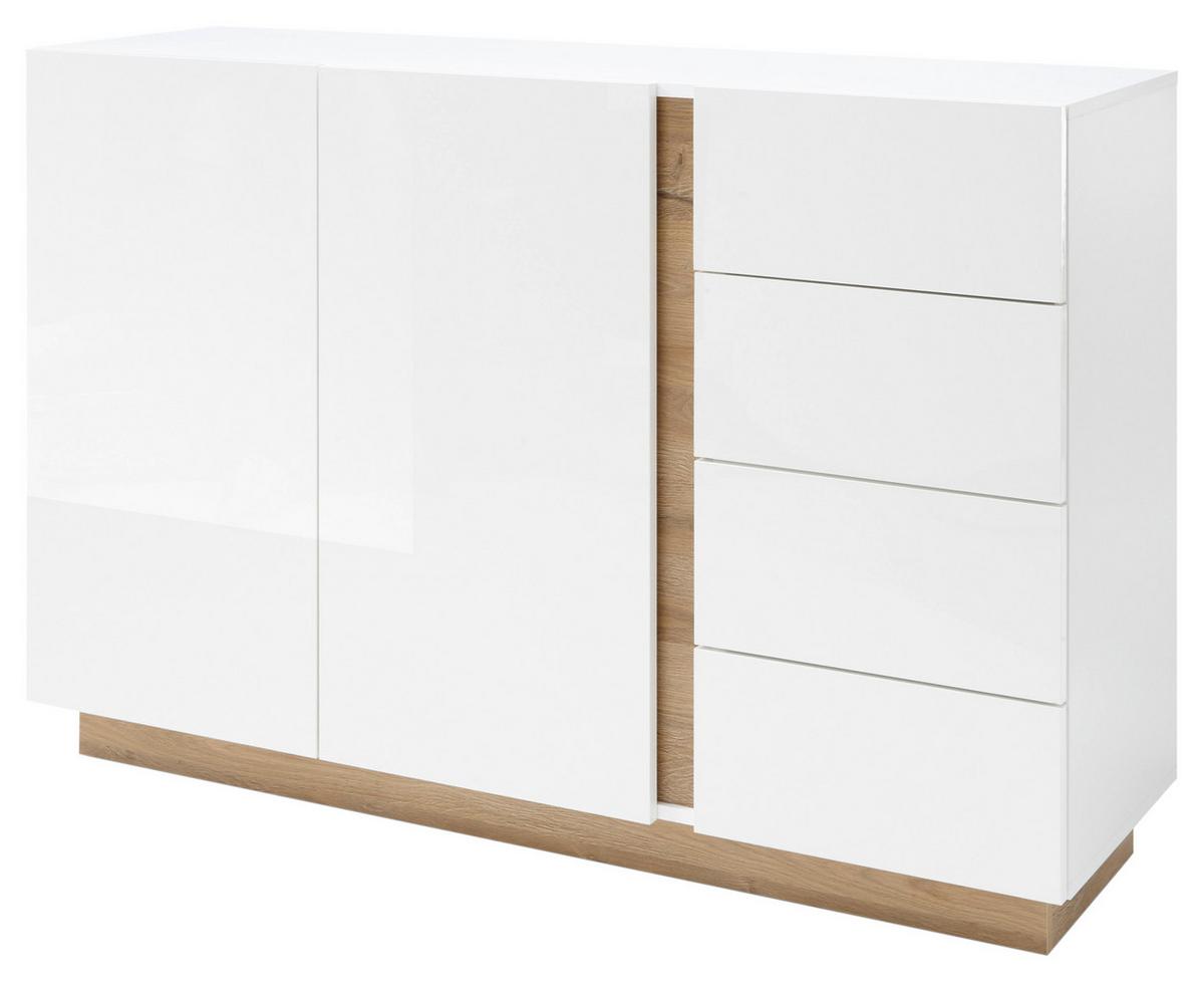 Sideboard Clair Weiß/Eiche Dekor B:138cm - Eichefarben/Weiß, Design, Holzwerkstoff (138/91/40cm) - MID.YOU