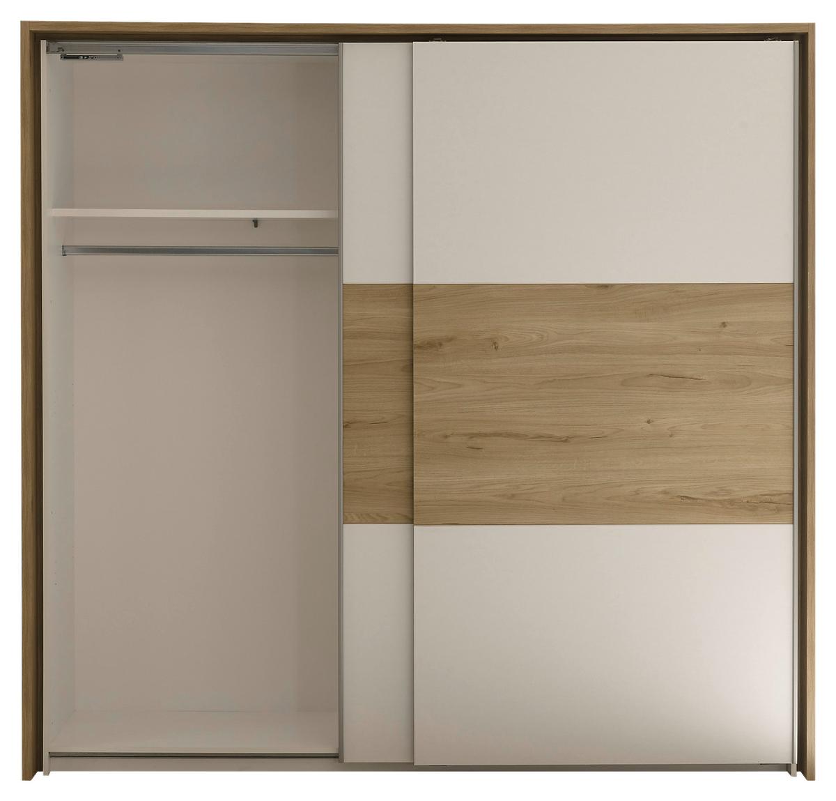 Spálňa Kiara - skriňa, posteľ PL: 180x200cm, 2x nočný stolík - biela/farba duba, Modern, kompozitné drevo - Livetastic