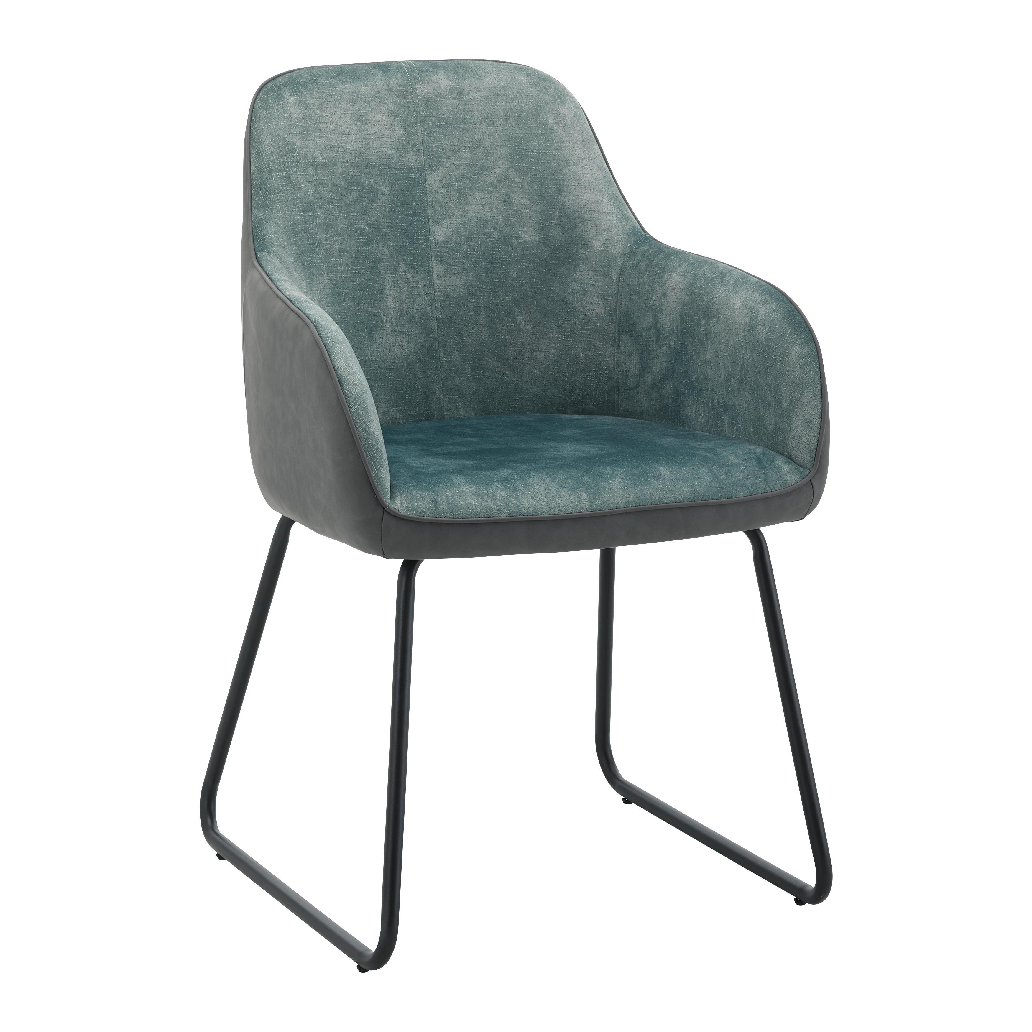 Stolička s podrúčkami DAJA zelená/sivá - čierna/sivá, Modern, kov/drevo (56/85/62cm) - Bessagi Home