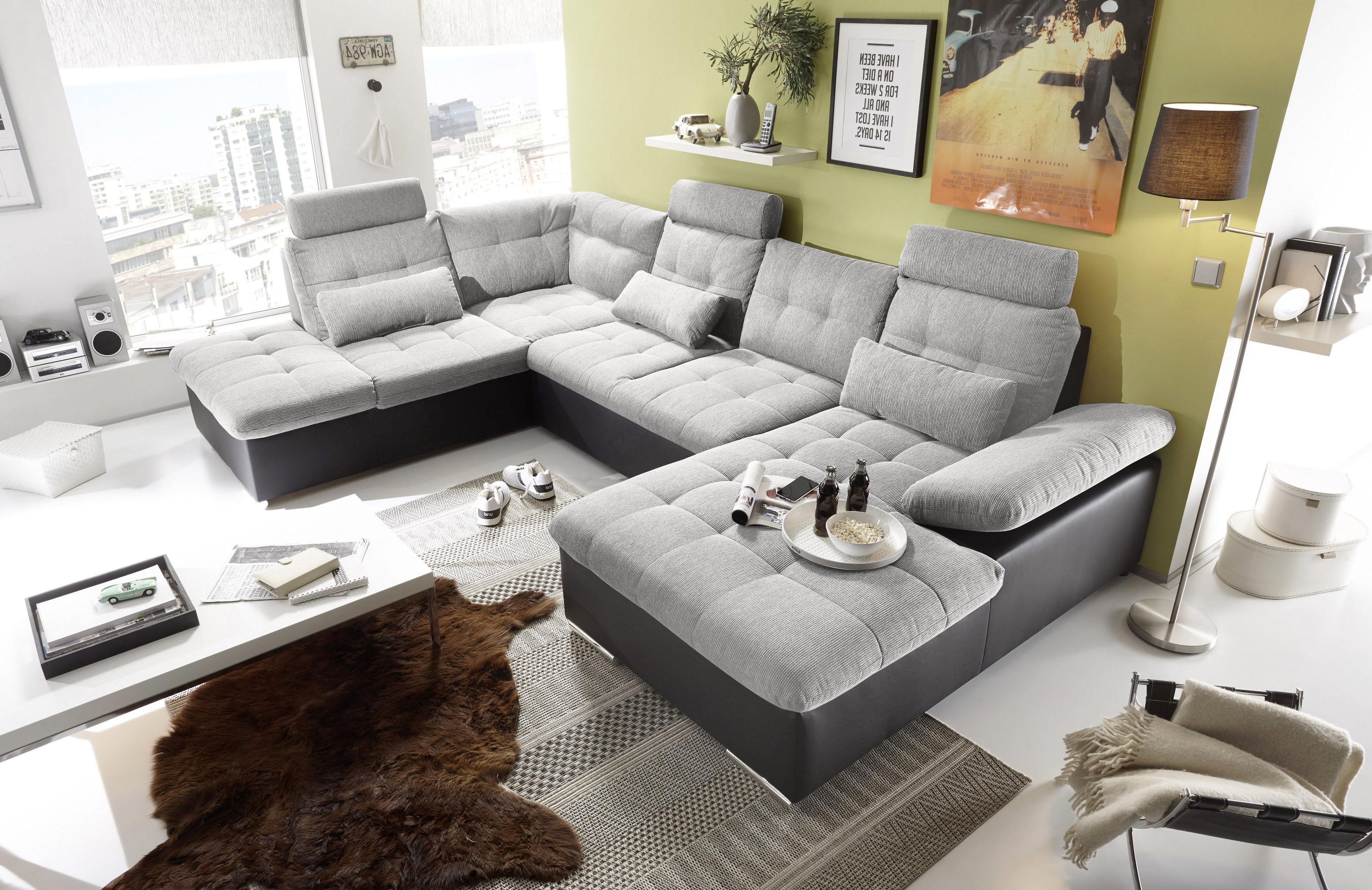 Sedací Souprava Ve Tvaru U Jakarta Stříbrná /černá - černá/barvy stříbra, Moderní, kompozitní dřevo/textil (218/324/170cm) - MID.YOU