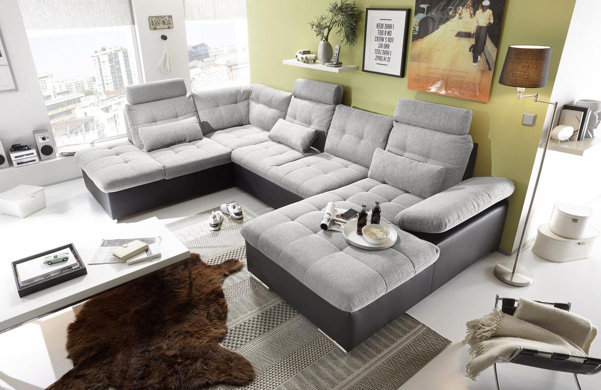 Sedací souprava ve tvaru U JAKARTA stříbrná /černá - černá/barvy stříbra, Moderní, kompozitní dřevo/textil (218/324/170cm) - MID.YOU