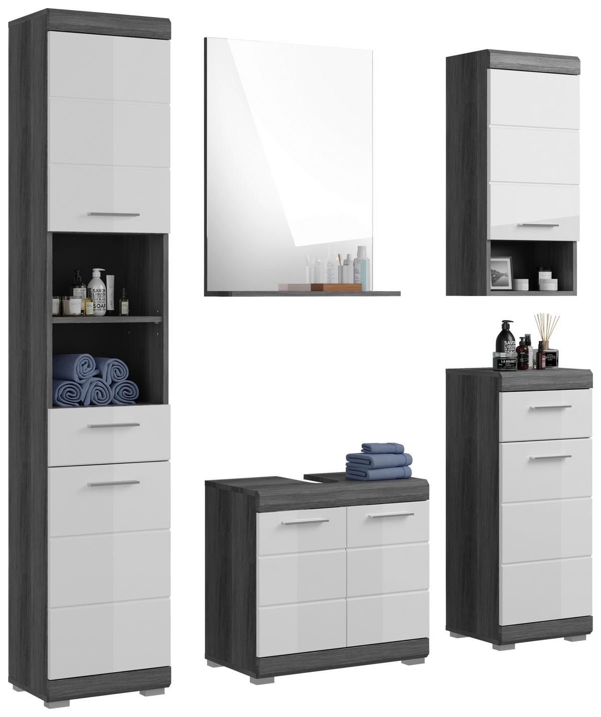 Badezimmer Scout - Weiß Hochglanz/Anthrazit, MODERN, Holzwerkstoff (134cm) - MID.YOU