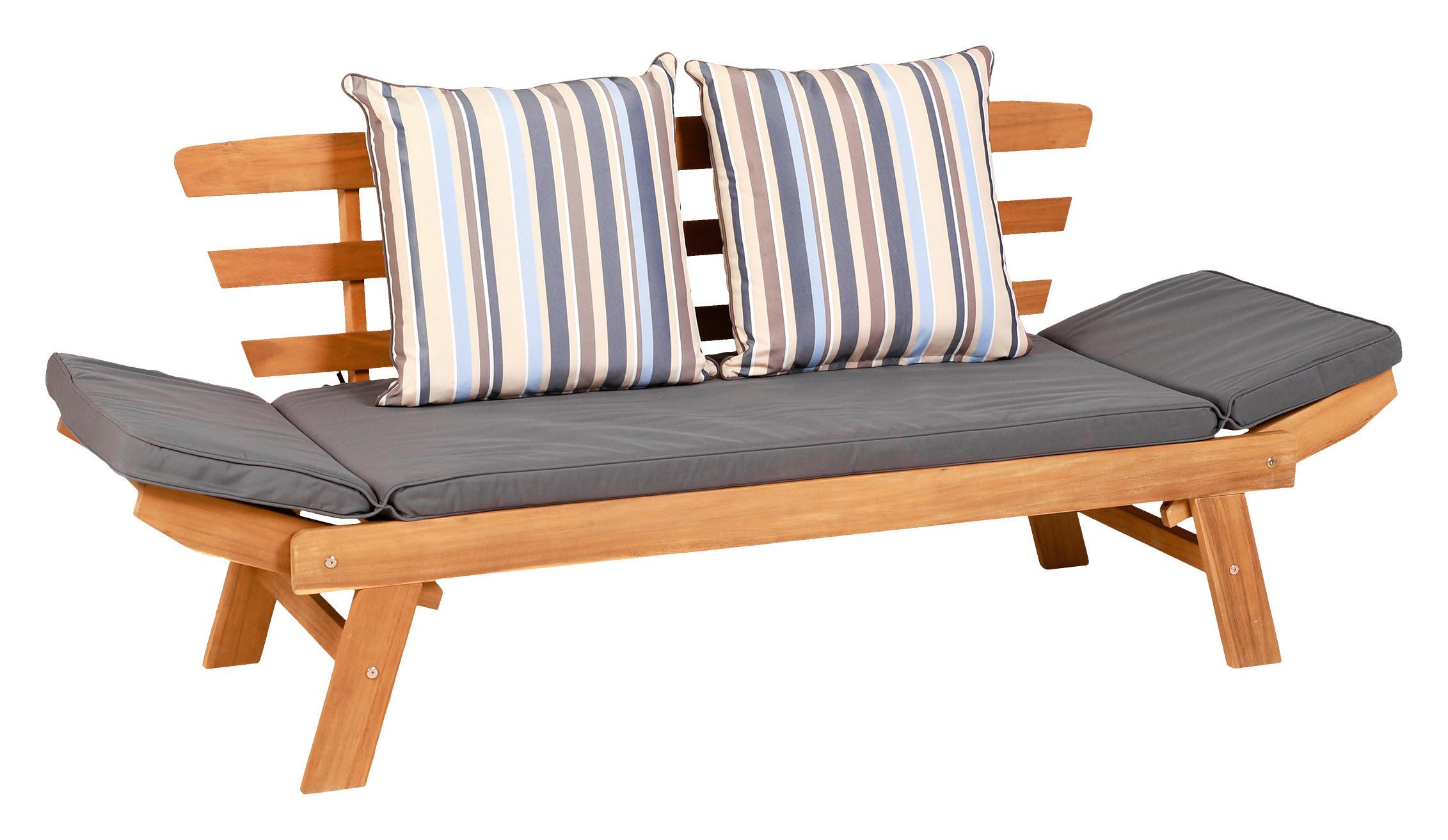 Gartenbank Holz 2-Sitzer mit Liegefunktion und Kissen - Akaziefarben/Grau, MODERN, Holz/Textil (198/78/68cm) - Greemotion
