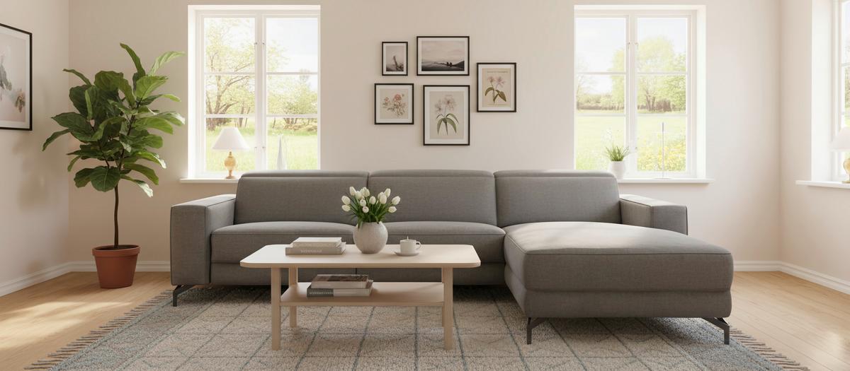 Ecksofa Michelle Grau S: 278x108 cm - Schwarz/Grau, Design, Textil (278/176cm) - Livetastic